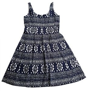 Nine West Women’s Tribal Geometric Pattern Navy White Sleeveless Dress Size 10.